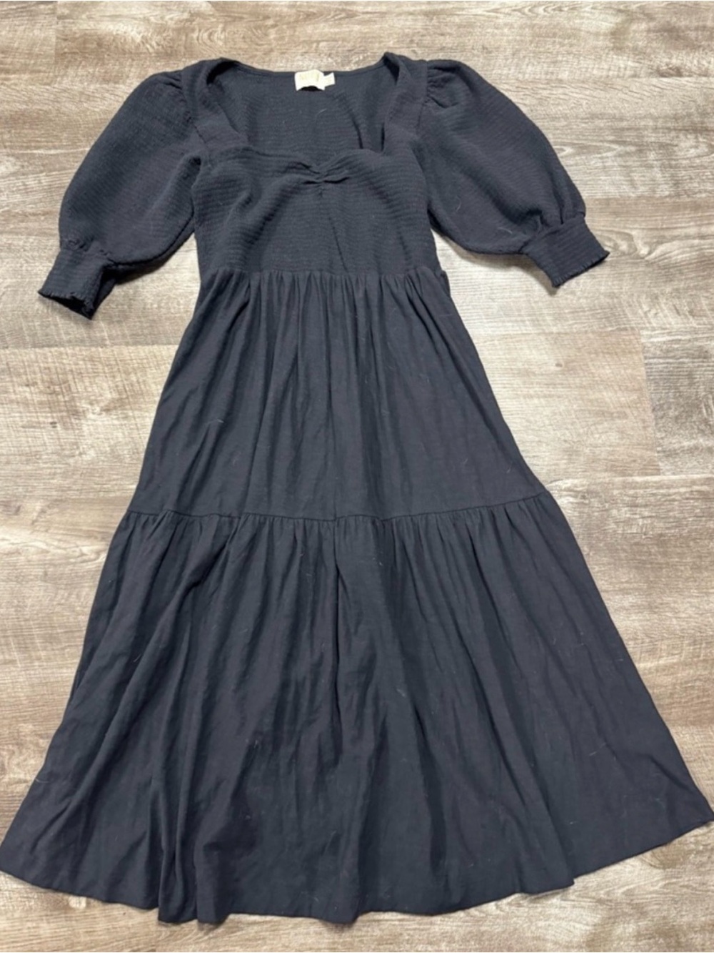 Nation LTD Black Puff Sleeve Tiered Midi Dress - Square Neck - Picture 2 of 6